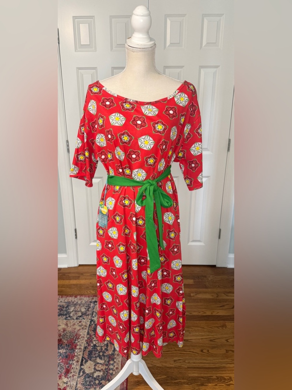 Svaha NWT Organic Cotton Red Floral T-shirt Dress w/ Pockets Sz 2X